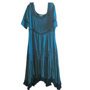 Holy Clothing Callie Midi, Teal Blue Boho Dress Size XL/1X